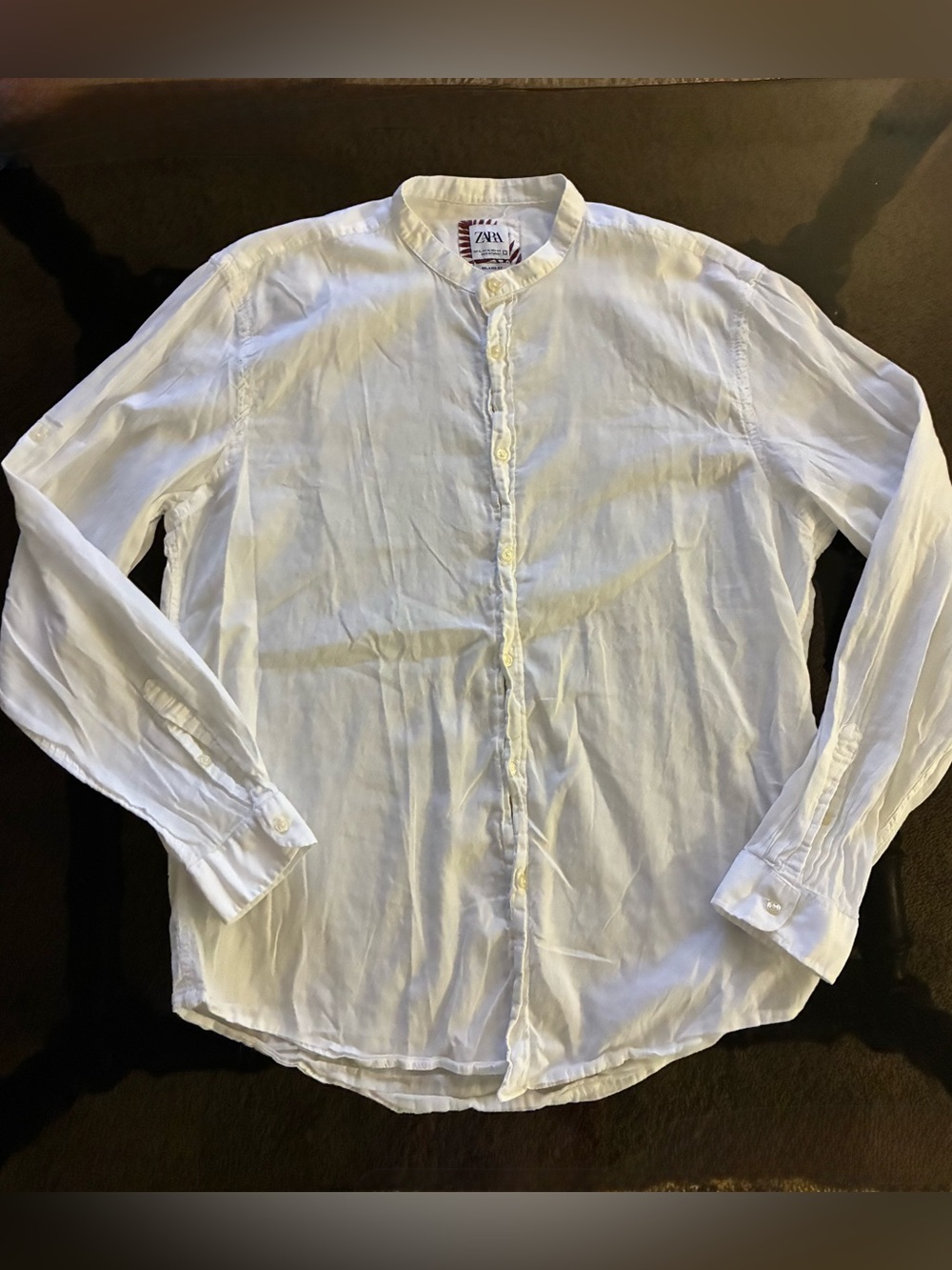 Zara White Long Sleeve Mandarin Collar Button-Down Shirt